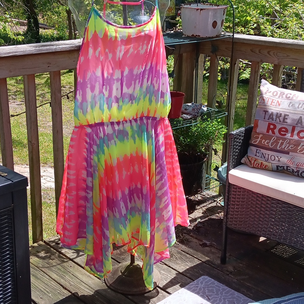 Neon Spagetti Strap Dress Tye Dye Midi length XL Girls 16-18 New With tag